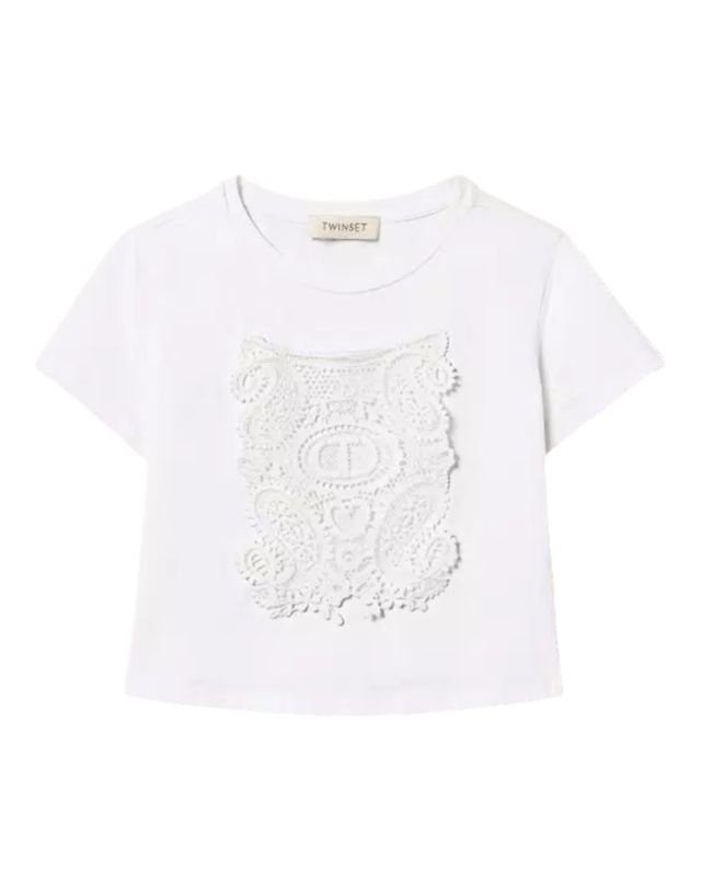 Twinset T-Shirt Cropped Con Patch Pizzo Oval T