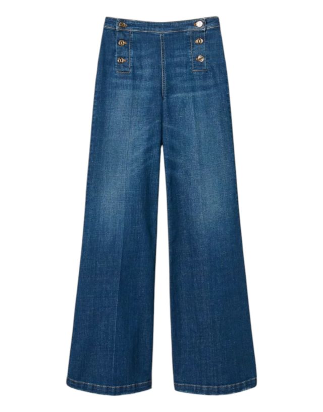 Twinset Wide Leg Fit Con Bottoni Oval T  In Denim