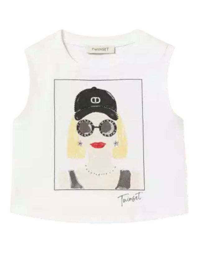 Twinset Canotta Con Stampa E Applicazioni