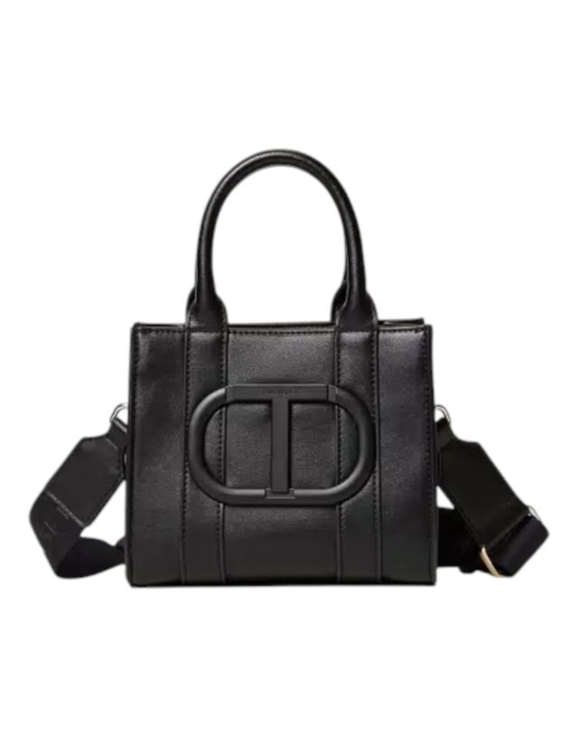 Twinset Tote Bianca C/Logo Oval T Stampato Nero