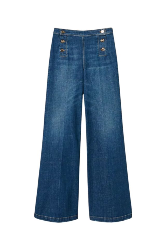 Twinset Wide Leg Fit Con Bottoni Oval T  In Denim