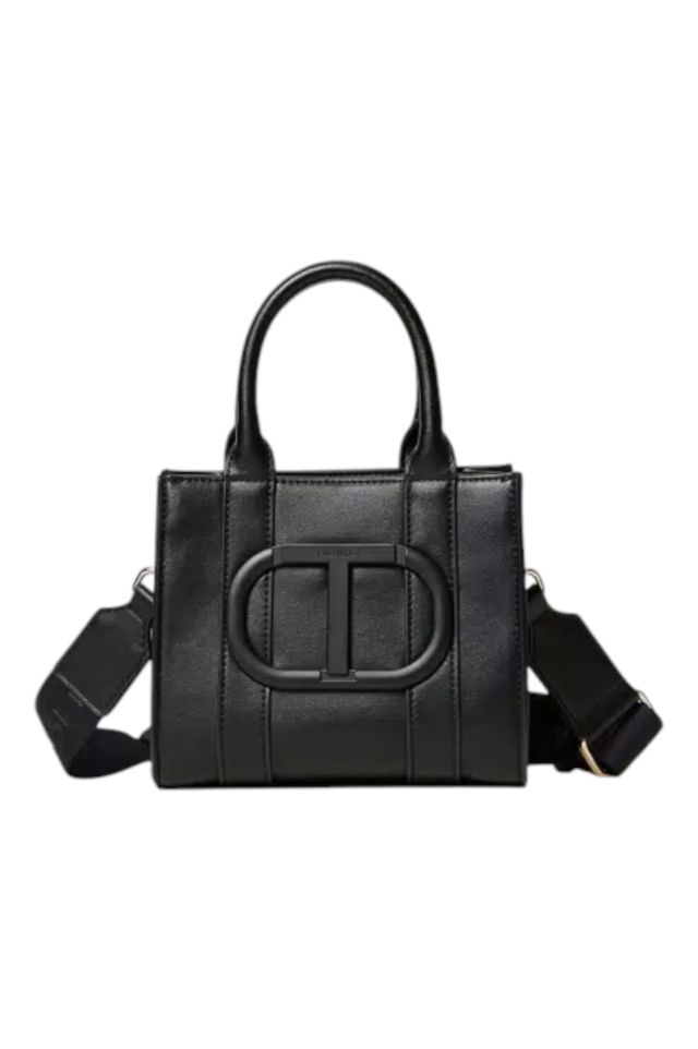 Twinset Tote Bianca C/Logo Oval T Stampato Nero