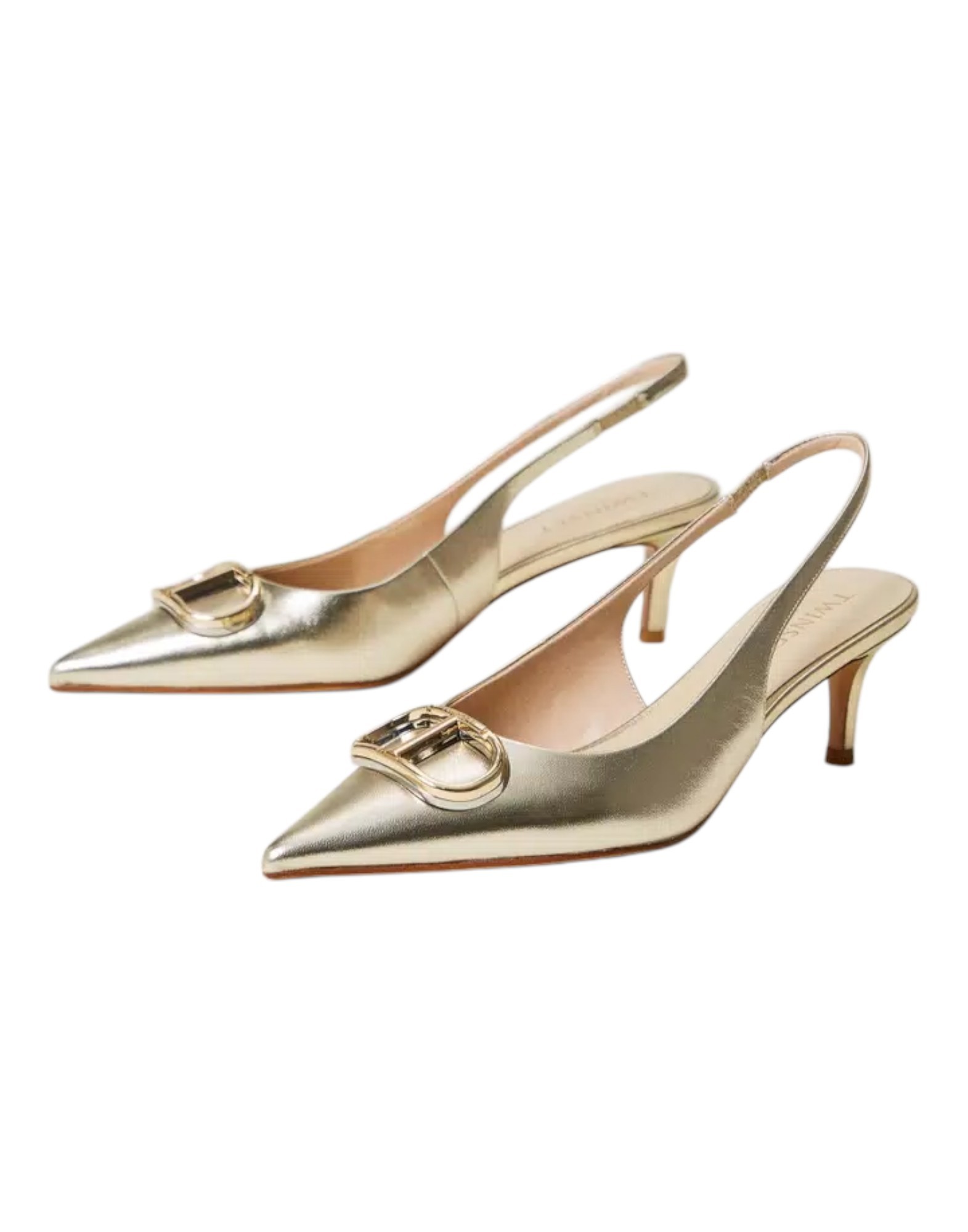 Sling Back In Pelle C/Placca Oval T In Tono